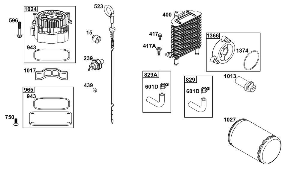 Lubrication Group Diagram and Parts List for 61A777-0101-J1 400000 - 699999 Briggs and Stratton Engine